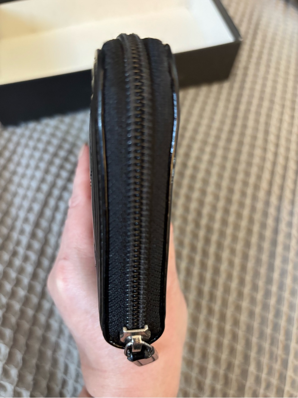 Authentic CHANEL Black Patent Quilted Wallet with Silver CC - Picture 6 of 8